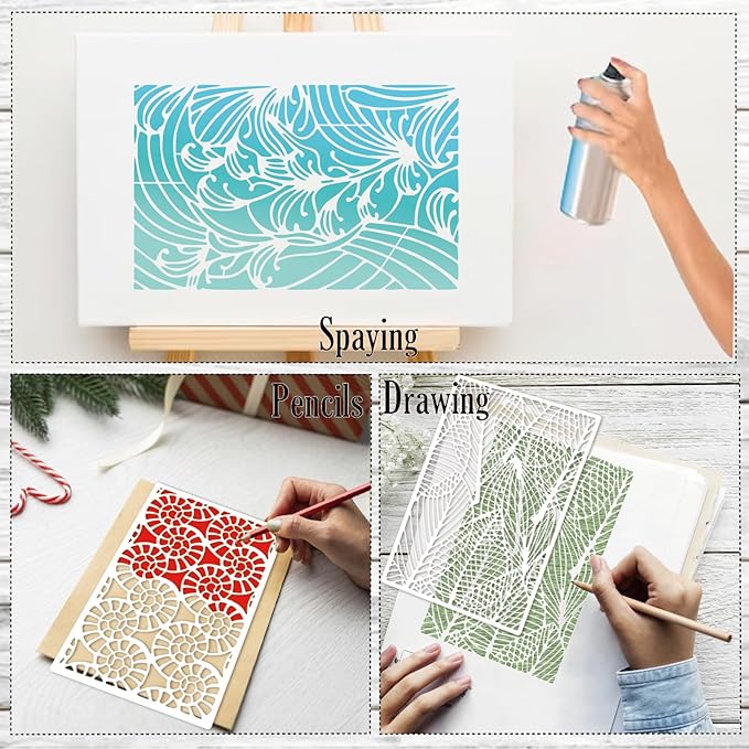 8 Pieces Stencils for Painting Reusable Corals Flowers Leaves Stencils Template Spray Paint Crafts Stencil for DIY Wood Wall Canvas Floor Furniture Crafts