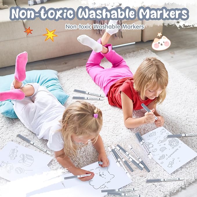 18 Pcs Line Washable Markers Bulk Grey Fine Tip Markers Set Coloring Thin Tip Drawing Washable Pen for Kids Art School Classroom Back to School Gender Reveal Party Supplies, Ages 6+