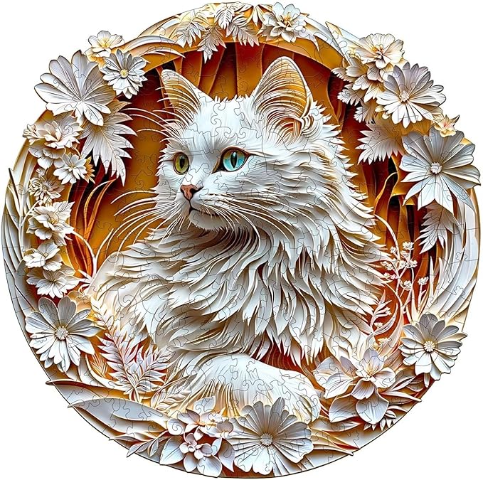 Wooden Puzzles Adults, 3D Cute Cat Wooden Puzzles 200 Pieces, Unique Animal Shaped Wood Challenging Jigsaw Puzzles Gifts for Adults, 11.4x11.4in