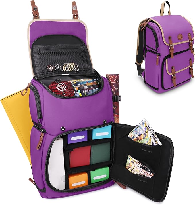 ENHANCE Designer Edition TCG Backpack - MTG Deck Bag Card Binder Space, TCG Deck Box Storage, MTG Playmat Holder - Card Storage Compatible with Magic the Gathering, Pokemon, Lorcana (Canvas Purple)