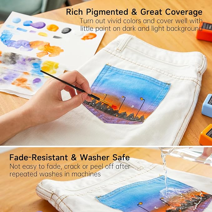 Fabric Paint, Shuttle Art 30 Colors Permanent Soft Fabric Paint in Bottles (60ml/2oz) with Brushes, Palette, Stencils, Non-Toxic Textile Paint for T-shirts, Shoes, Jeans, Bags, DIY Projects&Art Crafts