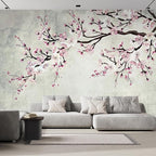 wall26 Large Wall Mural Watercolor Style Ink Painting Pink Cherry Blossom on Vintage Wall Background | Self-Adhesive Vinyl Wallpaper/Removable Modern Wall Decor - 96x144 inches