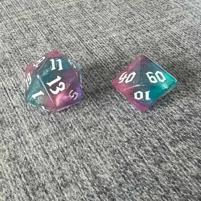 DND RPG Dice Set, Nebula Polyhedral Dice for Dungeons and Dragons, Mystery 7-Piece Set (Green Purple)