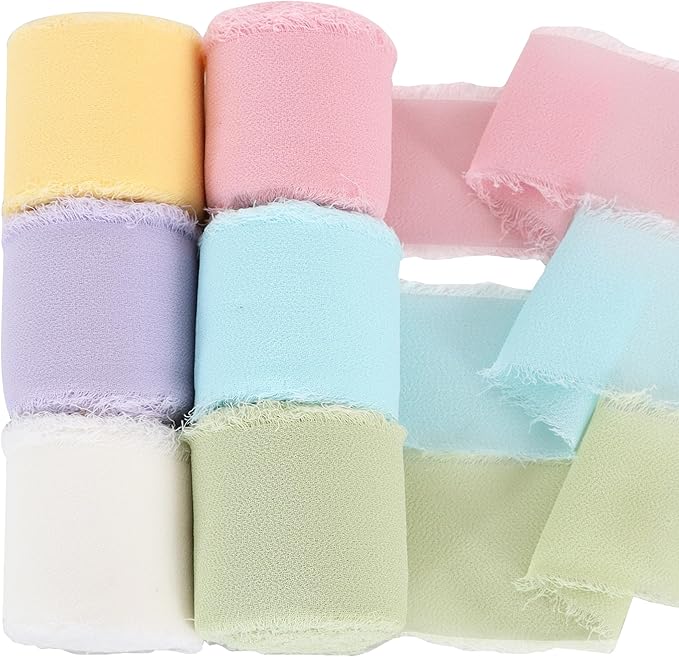 TONIFUL 6 Rolls Macarons Set Chiffon Ribbon 1 1/2 inch× 5 Yards Ribbon Fabric Silk Ribbon for Gift Wrapping Wedding Party Decoration Flower Bouquet Wrapping Bows Making DIY Crafts