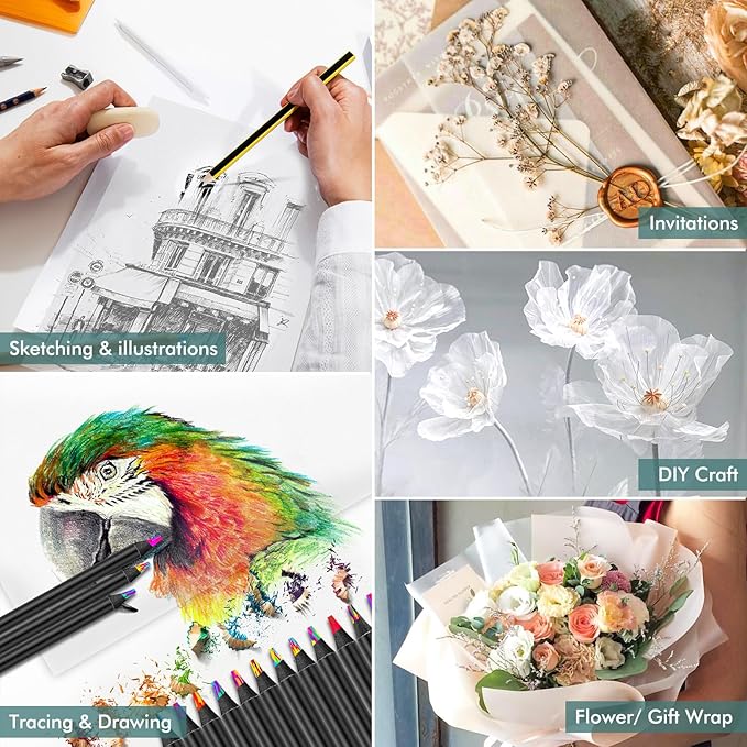 120 Sheets 8.5”x 11” Tracing Paper for Drawing Pad Book Sketchbook Coloring Painting, 25 lb/41gsm, Loose Translucent Vellum Paper Trace Tracing Paper for Sketching, Overlaying