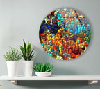 My Photostation.com 39,4''(100cm) Diameter Red Mosaic Round Glass Wall Art Tempered Glass Printing Wall Decor Large Wall Art Wall Hangings