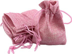 Palmhomee Pack Of 25 Burlap Gift Bags with Drawstring Linen Jewelry Pouches Wedding Hessian Jute Bags for Birthday and Treat Pouches Party Wedding Favors Gift (3.6x4.8 Inch, Pink)