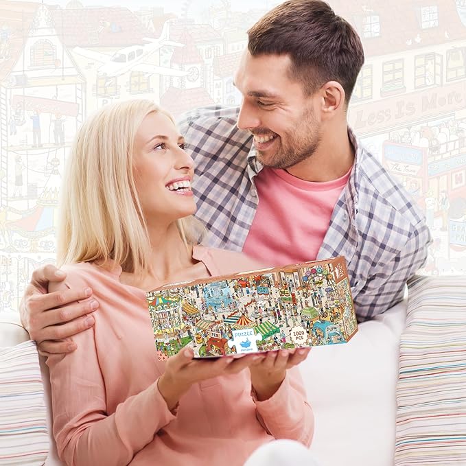 MOMIBOOK Puzzles for Adults 1000 Pieces Jigsaw Puzzles of Weekends in a Small Town, Painting Image Difficult Challenging Hard Impossible Puzzle Unique Funny Party Christmas Birthday Gifts