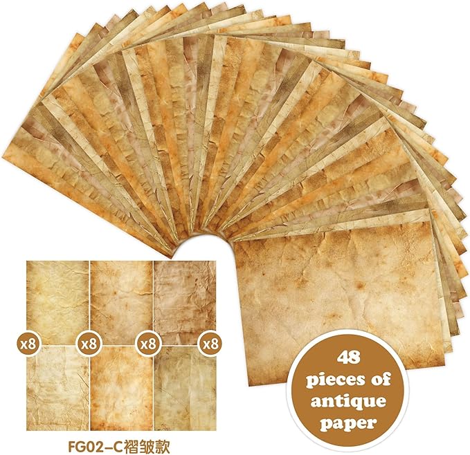 100GSM Vintage Parchment Printer Paper Set - 48 Sheets Antique A4, 8.3 x 11.2 inches, Double-sided Aged Look for Writing, Crafting, Scrapbooking, Invitations, Certificates, Artistic Projects