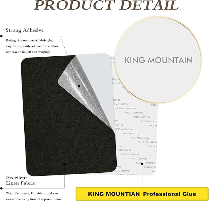 KING MOUNTAIN Fine Linen Repair Patches, Self-Adhesive Linen Fabric Patches, 8X11 inch Extra Size, Multi Color, Can be Used for Linen Sofa Repair and Linen Clothes Repair(Charcoal Black,8" x 11")