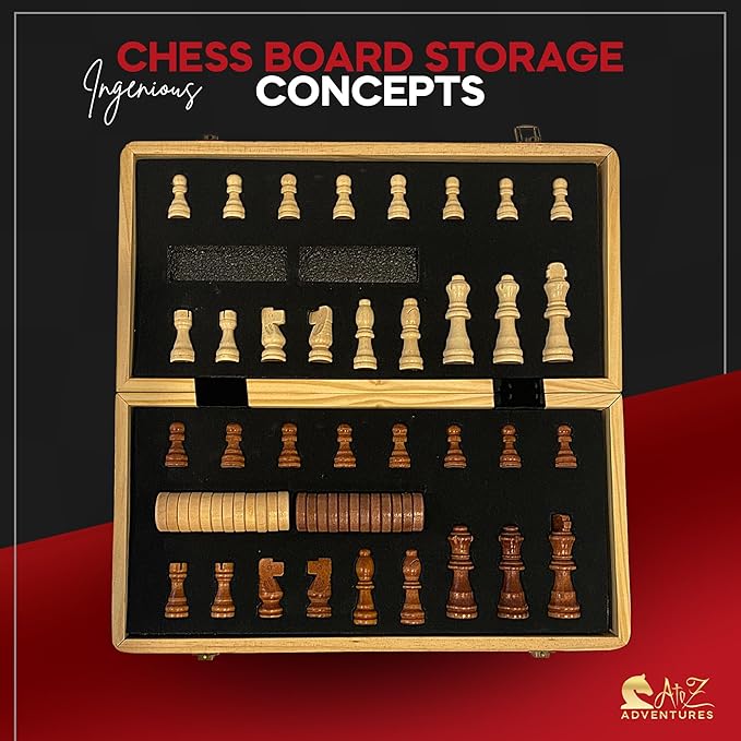 Magnetic Chess Set with Checkers - 15" (2 in 1) Folding Wooden Chess Sets for Adults & Kids with 2 Extra Queens | Travel Chess Board Game Set with Chess Pieces Storage Slots, Luxury Gift with Storage