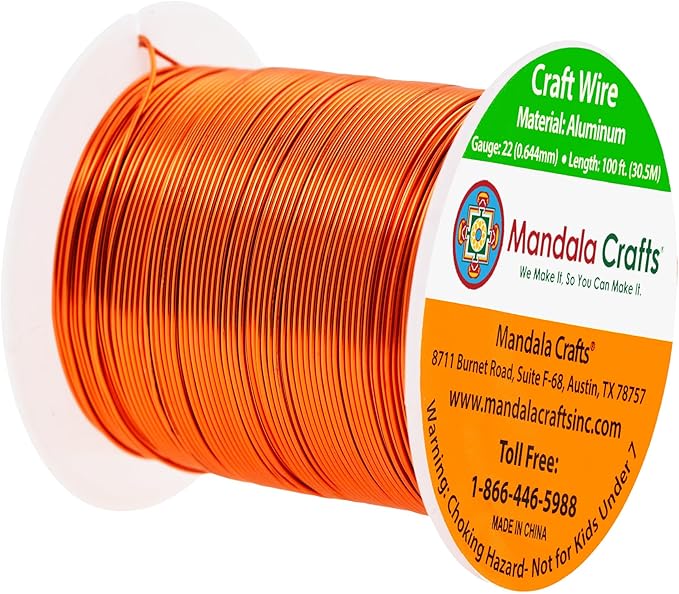 Mandala Crafts 22 Gauge Anodized Aluminum Craft Wire for Jewelry Making - 100 FT Colored Flexible Burnt Orange Wire - Bendable for Bonsai Armature Crafting Sculpting