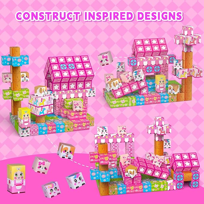 Magnetic Blocks,150PCS Magnetic Building Cube Game,Magnet Blocks Tiles Constructions Toys,STEM Educational Building Blocks for Kids,Christmas Birthday Gifts for Boys and Girls Age 3+ Years Old