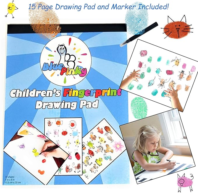 Washable Stamp Pads for Kids Arts and Crafts Jumbo Non-Toxic Ink with Wooden Stamps, Drawing Pad, Marker and Ink Refills