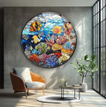 My Photostation.com 39,4''(100cm) Diameter Coral Reef Mosaic Round Glass Wall Art Tempered Glass Printing Wall Decor Large Wall Art Wall Hangings