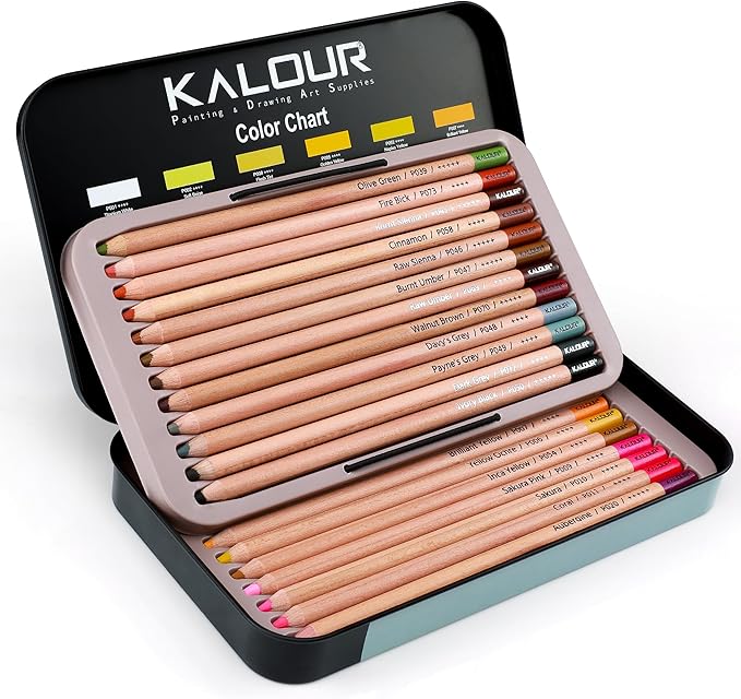 KALOUR Pro Pastel Chalk Colored Pencils,24 Colors portrait set,Color Charcoal Pencils for Drawing Sketching Coloring Shading,Art Supplies for Adults Artists