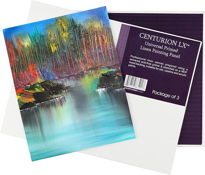 Centurion All-Media Primed Linen Panels - 12x16 3 Pack - 11oz Universal Primed Canvas Boards for Painting, Mounted on MDF Wood, Non-Warping, Ideal for Artists, Professionals, and Painters