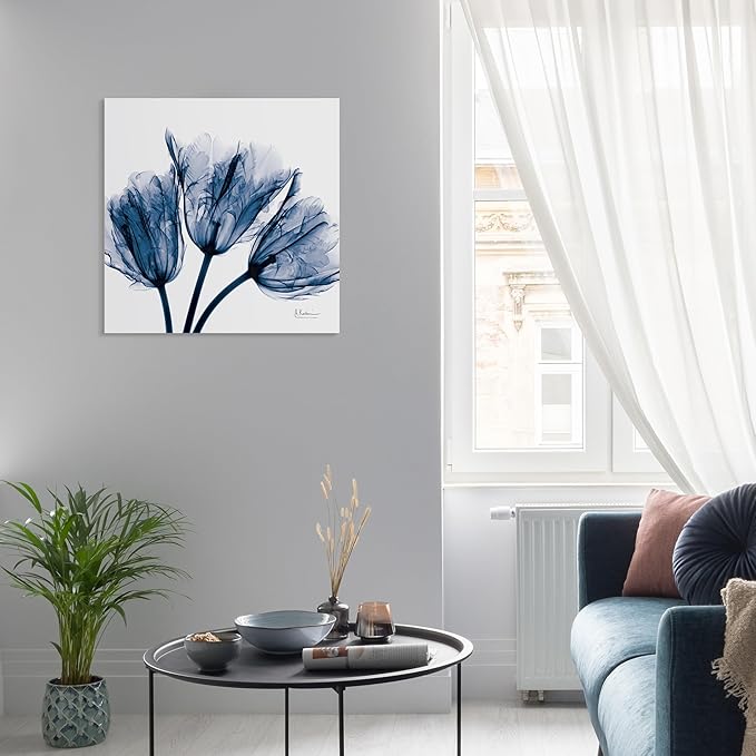Empire Art Direct - TMP-AK011A-2424 Blue Tulip X-Ray Flower Wall Art on Frameless Free Floating Tempered Glass Panel Ready to Hang, Living Room, Bedroom ＆ Office, 24" x 24" x 0.2"