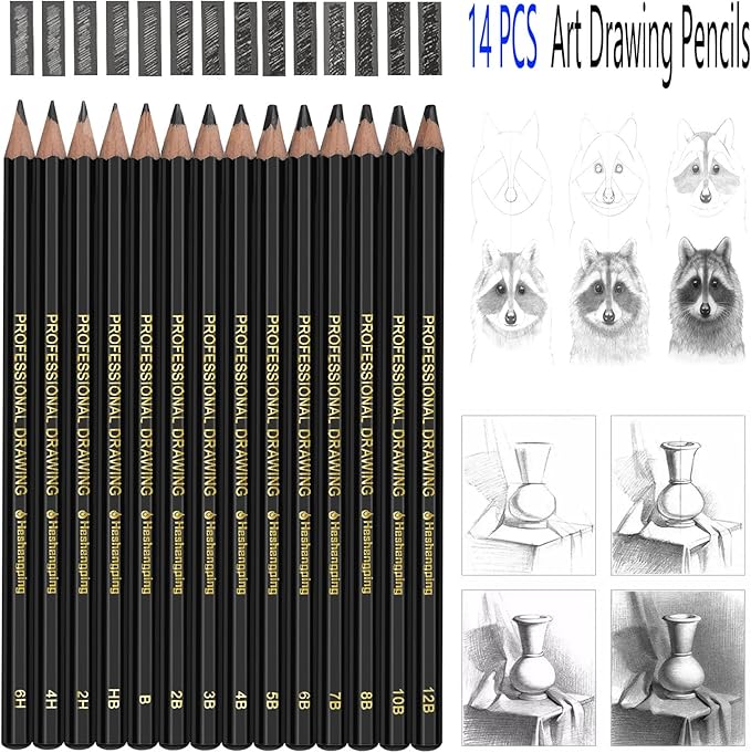 Heshengping, Sketching and Drawing Pencils Set-26 pack, Art Supplies Drawing Kit,Graphite Charcoal Pro Pencil Set, Adults Beginners Artists