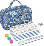 American Mahjong Tile Set,166 Tiles White Blue Acrylic Carving Tiles,Mahjong Game Set with Portable Travel case(Racks Not Included)