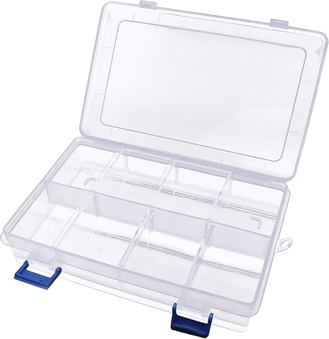 Xiaoyztan Clear Plastic Organizer, 8 Grids with Adjustable Dividers, Jewelry Box Bead Storage Container for Small Parts, Fishing Tackle, DIY Crafts, and Earrings