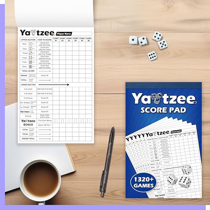 Gethelud 110 Sheets Score Pad for Yahtzee, 220 Tear-Off Pages Score Pad Large Print Score Keeper, Compatible for Yahtzee and Yardzee (6” x 9”)