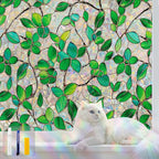 Stained Glass Window Privacy Film Decorative Rainbow Static Clings – Ideal for Home & Office, Adhesive-Free, Removable, UV-Blocking (Green Rainbow, 23.6 X 78.7 in)