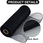 TONIFUL 2 Rolls 10 Inch Black Decorative Mesh Ribbbon Rolls, Fabric Mesh for Mesh Wreath Supplies, Front Door Wreath Crafts Tree Decor Christmas NewYears Halloween Decoration (10 yds/roll)