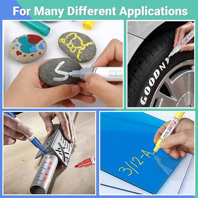 Oil Based Paint Markers, 8 Colors Dual Tip Paint Pens Paint Markers(0.7mm & 3mm), Waterproof Paint Pen for Rock Painting, Metal Wood Glass Stone Canvas Mugs Fabric Plastic