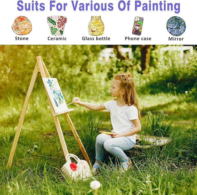 Colorful Stain Glass Paint Set with 6 Brushes, 1 Palette, 24 Color Waterproof Acrylic Enamel Painting Kit for Kids to Arts on Transparent Wine Glasses, Light Bulbs, Windows and Ceramics