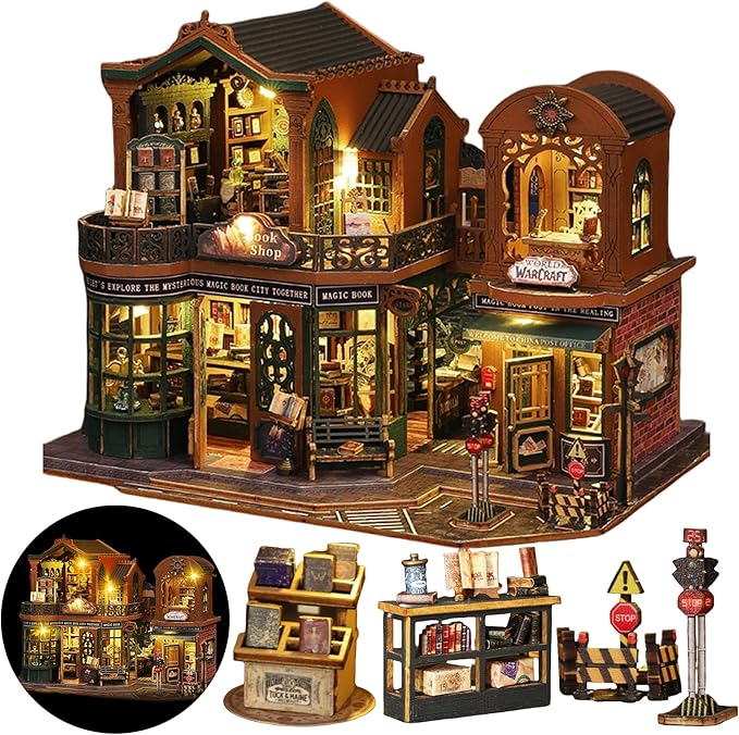 DIY Miniature House Kit, DIY Dollhouse Kit for Adults to Build, Mini Magic House Miniature kit, Model Building Craft Diorama Kit, Ideal Gifts for Birthday Halloween Christmas(Magic Book Shop)