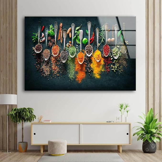 My Photostation.com 35.5Wx30H'' Spoon Spices Glass Wall ArtTempered Glass Printing Wall Decor Large Wall Art Wall Hangings