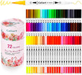 Caliart 72 Colors Double Tip Brush Pens Art Markers, Artist Fine & Brush Pen Coloring Markers for Adult Book Cards Drawing Craft Kit Teacher Office Supplies
