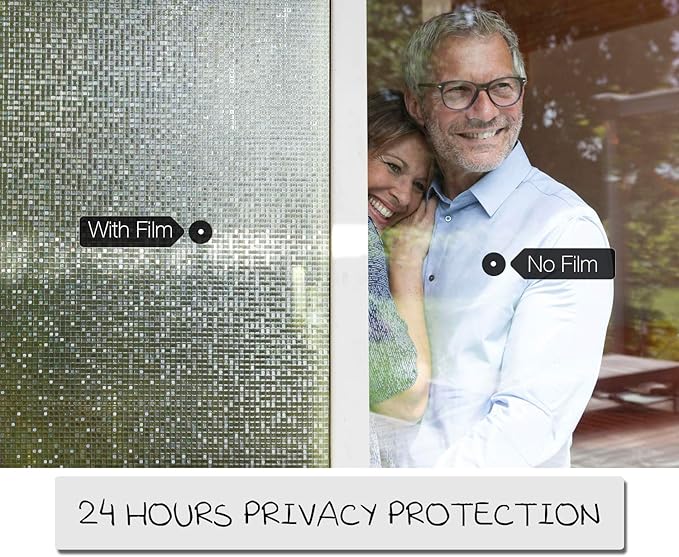 HIDBEA 3D Window Privacy Film - Rainbow Decorative Clings, Heat Control Decals, Vinyl Glass Tint, 35.4 x 98.4 Inches, Mosaic Patterns