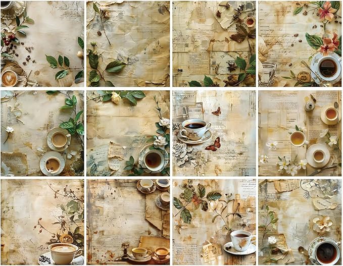 Vintage Coffee Scrapbook Paper Pad Color Patterned Paper 6×6,24 Sheets Single-Sided Scrapbooking CardStock Papers Pad for Holiday Cardmaking DIY Origami Journaling. (R2436, 6inch)