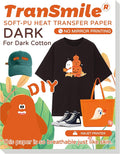 TranSmile PU-Heat Transfer Paper for Inkjet Printer (40 Sheets, 8.5x11", Dark) Iron on Transfers for Dark Fabric, Printable Heat Transfer Vinyl for T Shirts, Vibrant & Washable