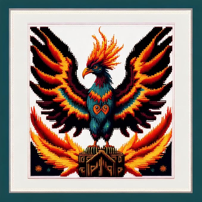 Joyhoor Cross Stitch Kits for Beginners Stamped Cross-Stitch Supplies Needlework preprint Embroidery Kits for Adults DIY Needlepoint Kits Embroidery Patterns 11CT-Colorful Phoenix 17.7x17.7 inch