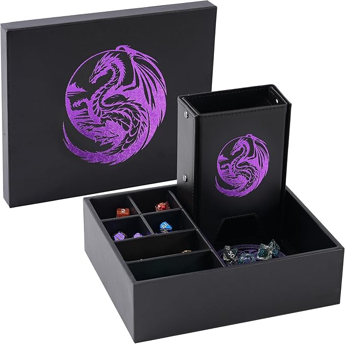 Soar Forge Dice Tray and Dice Tower for DND - All-in-One Tray, Storage & Large Tower for Random Rolls - Stores Dice for D&D, Mini's etc, Perfect RPG Gift Accessories (Purple Dragon)