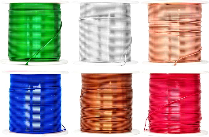 Mandala Crafts 22 Gauge Anodized Aluminum Craft Wire for Jewelry Making - 450 FT Colored Flexible Silver Copper True Blue Brown Red Kelly Green Wire - Bendable for Bonsai Armature Crafting Sculpting
