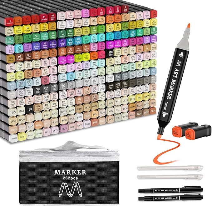 Banral 262 Colors Alcohol Markers Set, Dual Tip Alcohol Based Art Marker for Artists Kids Adult Coloring, Permanent Illustration Sketch Pens for Drawing with Case and Holders