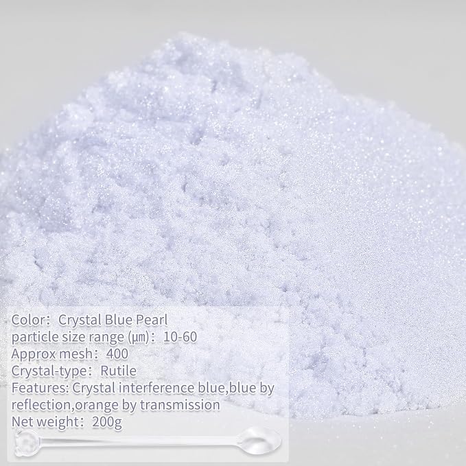 Mica Powder,7.05OZ（200g）,Crystal Blue Pearl Mica Powder Pigment for Epoxy Resin，Lip Gloss，Car Paint，Dye，Soap Making，Nail Polish,Epoxy Resin,Candle Making,Bath Bombs