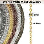 Jishi Chains Jewelry Making Supplies, 60ft Cable Link Chains for Making Jewelry Necklace Earring Bracelet Findings DIY Craft Kit for Adults, 6-Color 2mm Gold Silver Copper Plated Metal Link Rolls Bulk
