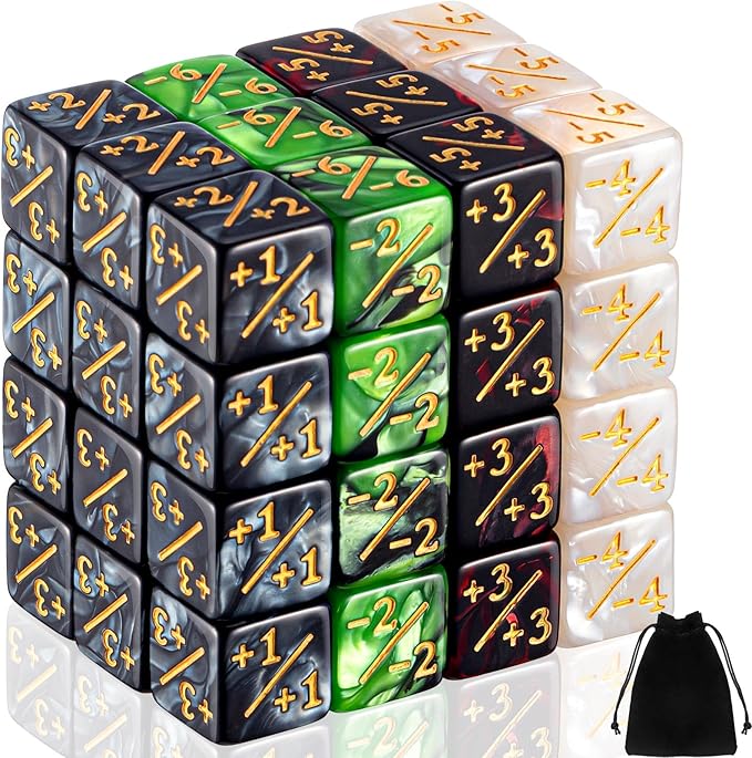 Sumind 48 Pcs Magic Life Counter Dice -1/+1 Counters Commander Buff Tokens 6 Sided Dice Loyalty Life Gifts Compatible with MTG CCG TCG Cards Gaming Accessory (Composite Style)