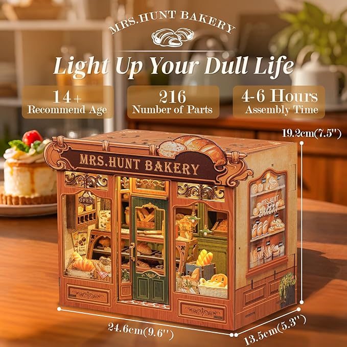 Cutefun Book Nook Kit - DIY Miniature House Dollhouse Kit, Book Nook Kits for Adults, Bookshelf Insert Bookend with LED Light for Teens and Adults (Mrs.Hunt Bakery)