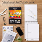 Shuttle Art Marker Pad, 12”x9” Portable Sketchbook, 70 Sheets Marker Drawing Paper, 110LB/180GSM Smooth Surface Bleedproof Art Paper, Spiral-Bound, Great for Artists to Draw, Paint & Sketch