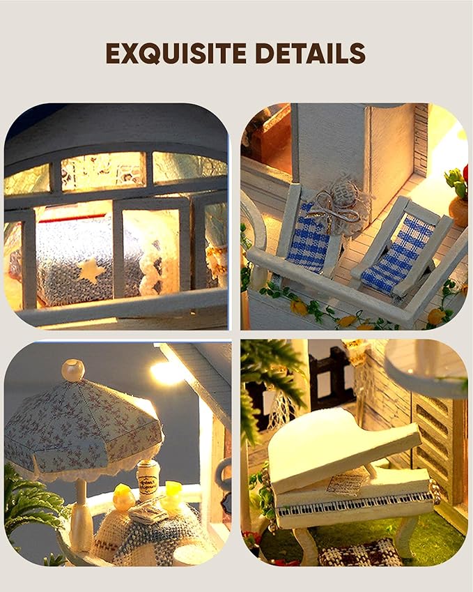 DIY Miniature House Kit, Mini House Kit for Beginners, Mayberry Street Miniatures, Model Building Craft Diorama Kit, Ideal Gifts for Birthday, Christmas(Blue Mansion)