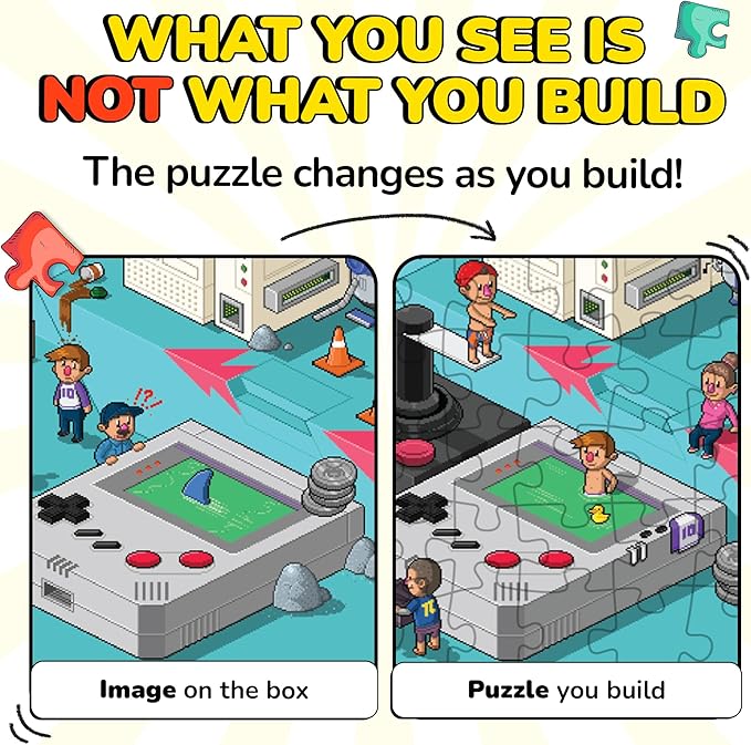 Odd Pieces Jigsaw Puzzles 1000 Pieces - Magic Mystery Story Secret Ending Puzzle - Perfect Game Night for Adults & Kids - Pixel Art Gamer Movie TV Show Superhero Theme (Glitch)