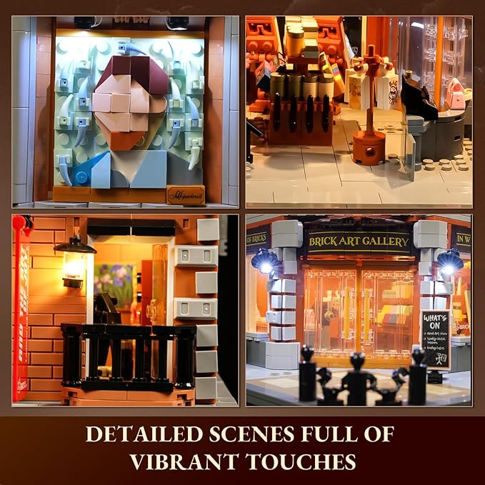 Brick Art Gallery Lighting Building Bricks Set - Town Life City Modular Collection Kit with Minifigures 3400 Pcs for Adults & Teen & Visual Art Lovers