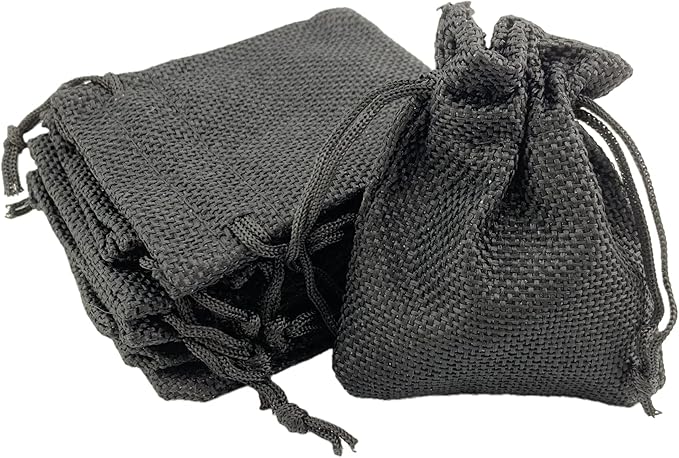Palmhomee Pack of 25 Burlap Gift Bags with Drawstring Linen Jewelry Pouches Wedding Hessian Jute Bags for Birthday Jewelry and Treat Pouches Party Wedding Favors Gift Art and DIY Craft (2.8x3.6 Inch, Black)