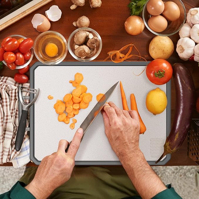 Titanium Cutting Boards for Kitchen, Large 16x11 Inch Pure Titanium and Wheat Straw PP Double Sided Chopping Board, Dishwasher Safe, Easy to Clean